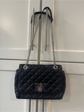 Michael Kors Black Quilted Leather Shoulder Bag with Silver Chain